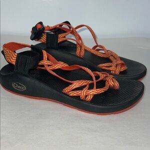 Chaco Black Sandals with Red and Orange Straps women’s sz 8